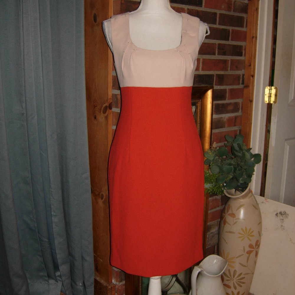 Patrizia Luca Burnt Orange Tan Sleeveless Shift Dress S